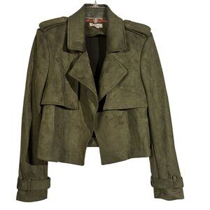 Nanette Lepore Womens Olive Green Faux Suede Cropped Jacket M
